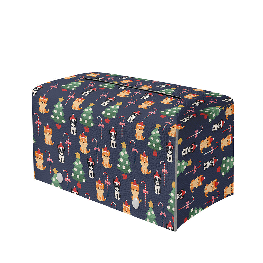 Christmas Boston Terrier And Corgi Print Leather Tissue Box Cover