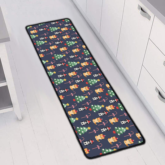 Christmas Boston Terrier And Corgi Print Long Kitchen Mat