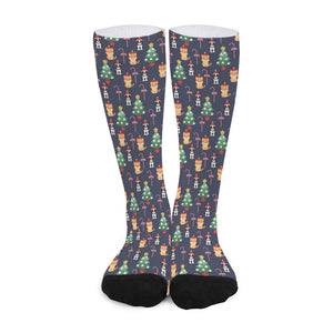 Christmas Boston Terrier And Corgi Print Long Socks