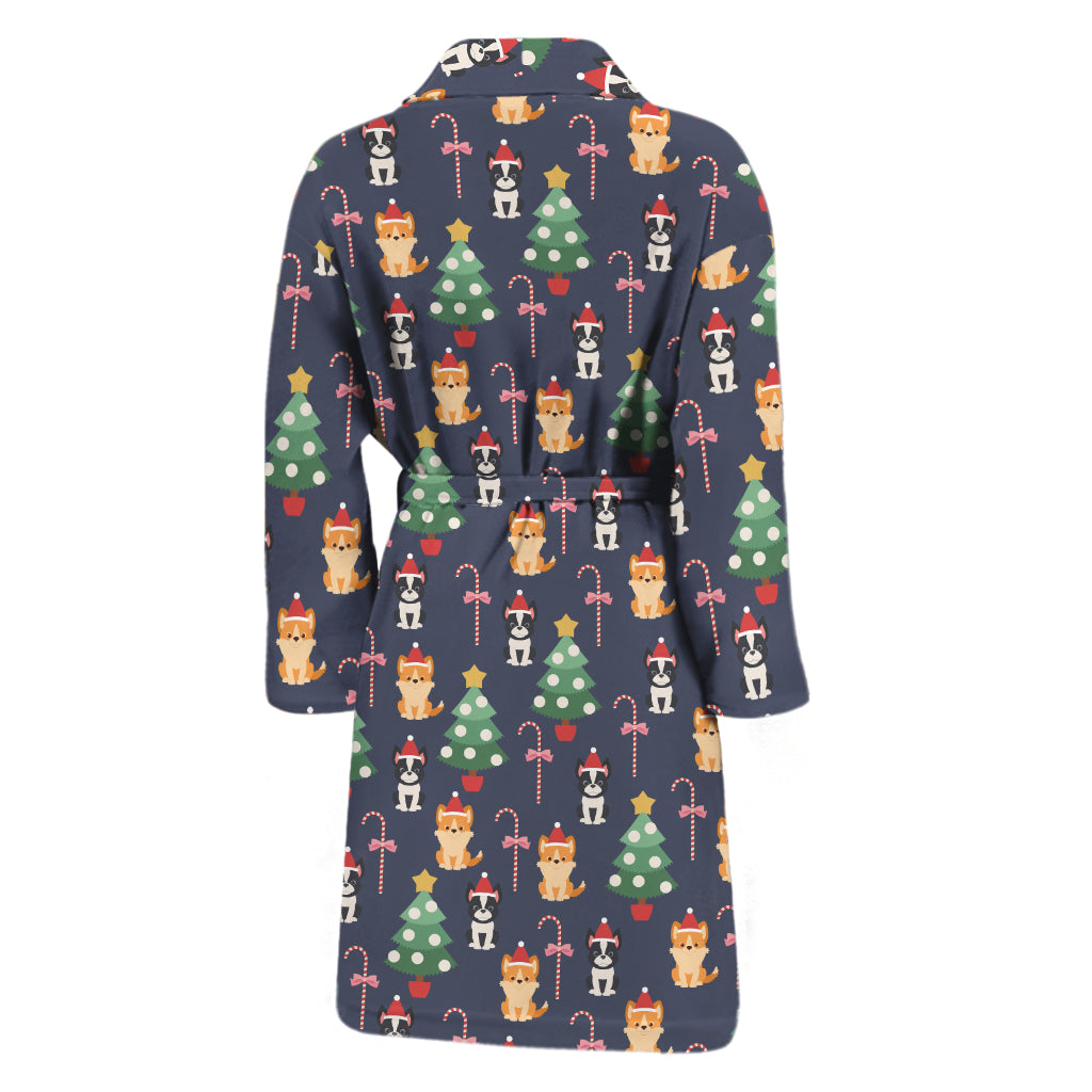 Christmas Boston Terrier And Corgi Print Men's Bathrobe