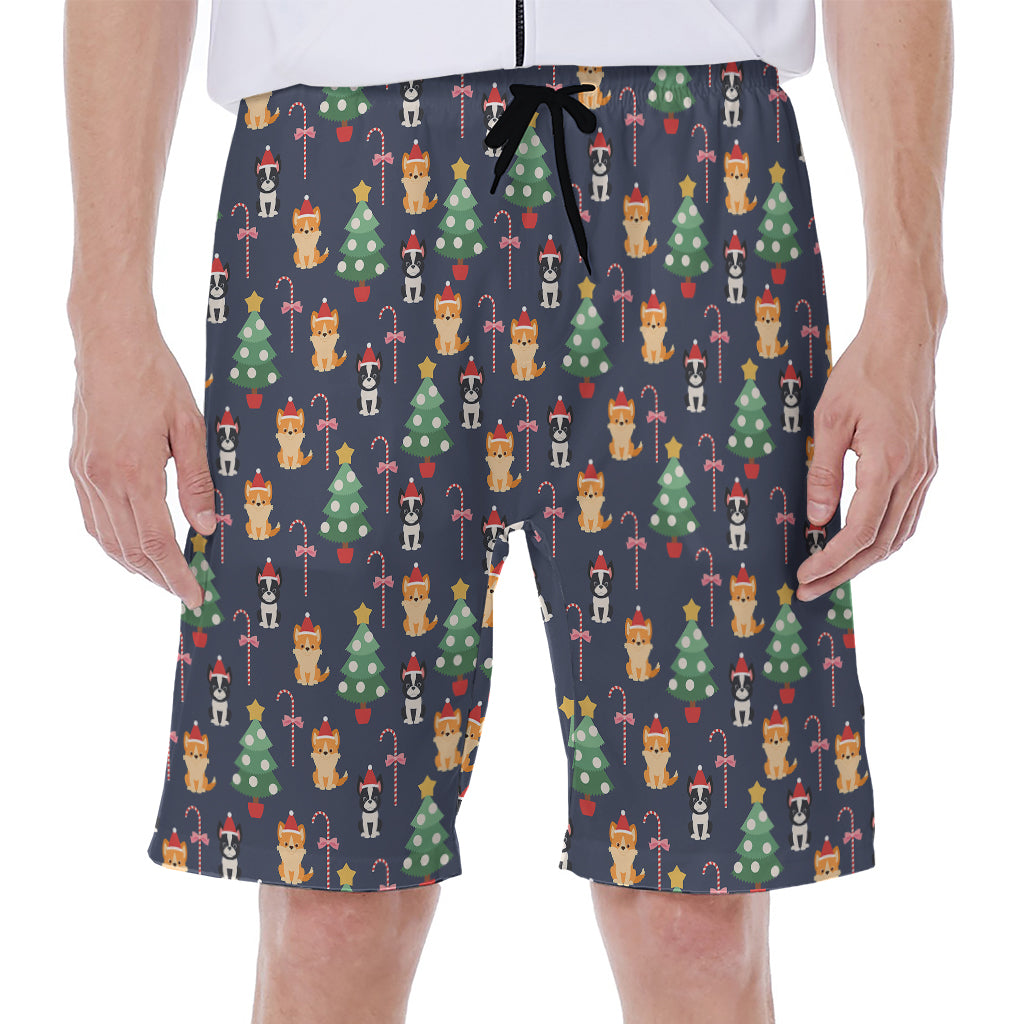 Christmas Boston Terrier And Corgi Print Men's Beach Shorts