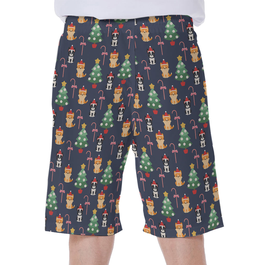 Christmas Boston Terrier And Corgi Print Men's Beach Shorts