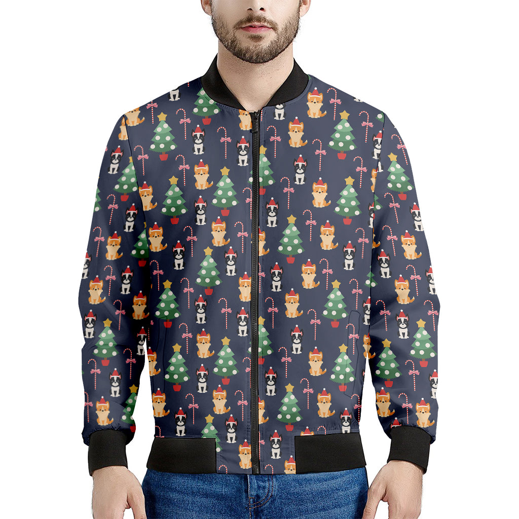 Christmas Boston Terrier And Corgi Print Men's Bomber Jacket