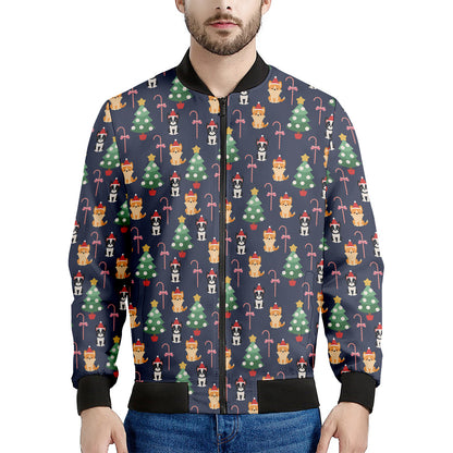 Christmas Boston Terrier And Corgi Print Men's Bomber Jacket