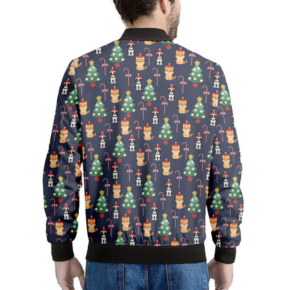 Christmas Boston Terrier And Corgi Print Men's Bomber Jacket