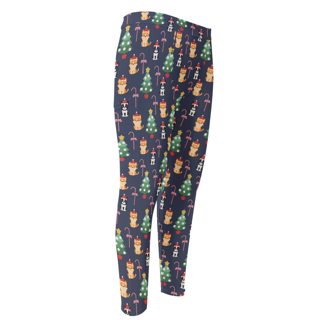 Christmas Boston Terrier And Corgi Print Men's Compression Pants