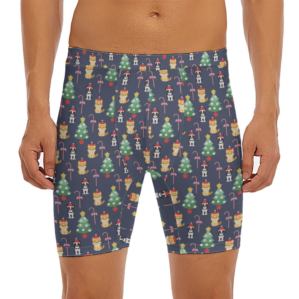 Christmas Boston Terrier And Corgi Print Men's Long Boxer Briefs