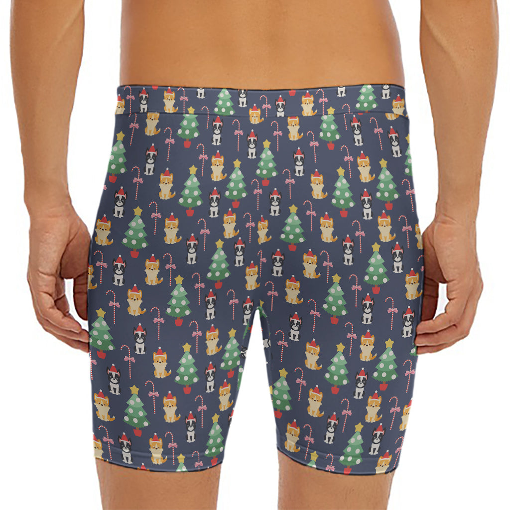 Christmas Boston Terrier And Corgi Print Men's Long Boxer Briefs