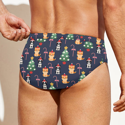 Christmas Boston Terrier And Corgi Print Men's Swim Briefs