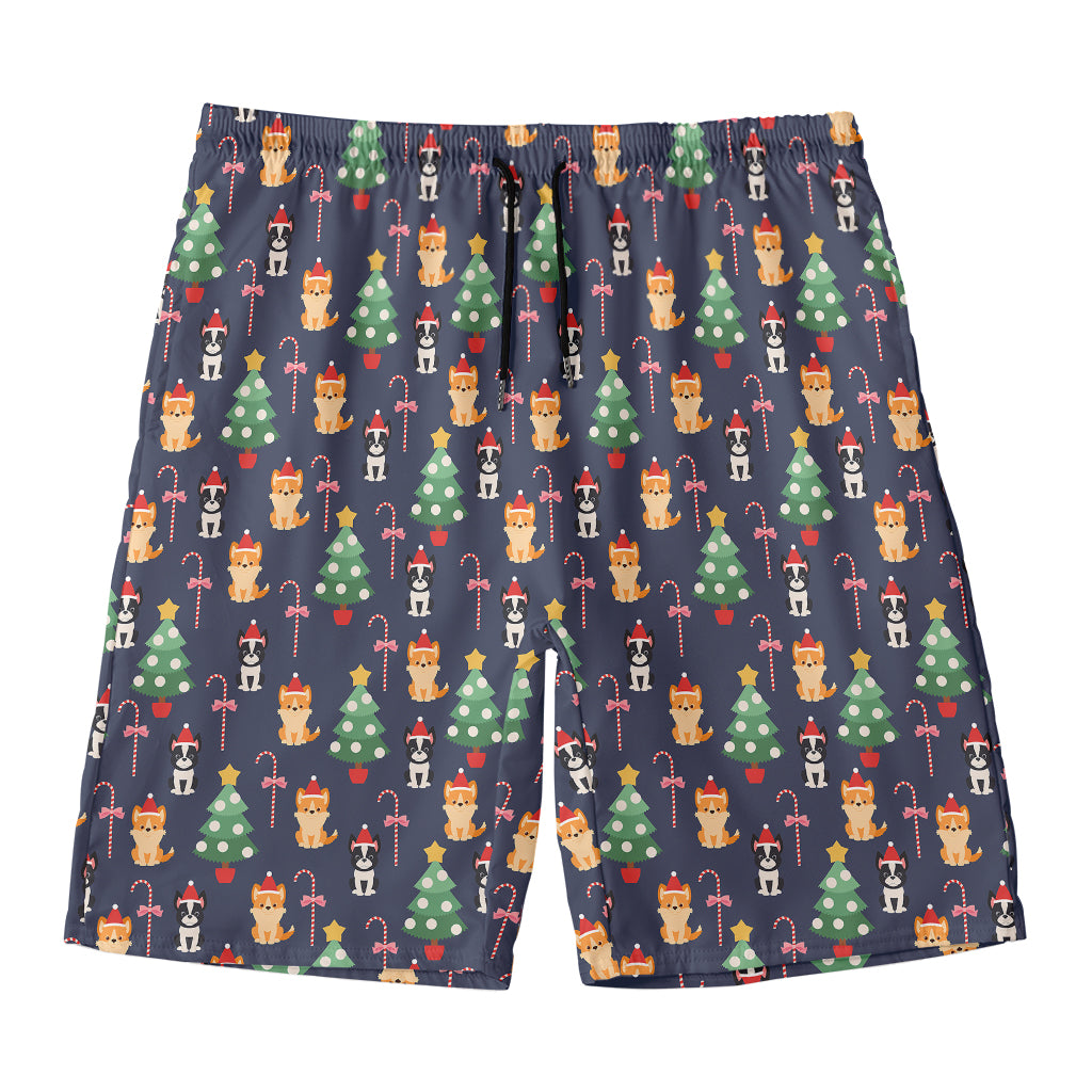 Christmas Boston Terrier And Corgi Print Men's Swim Trunks