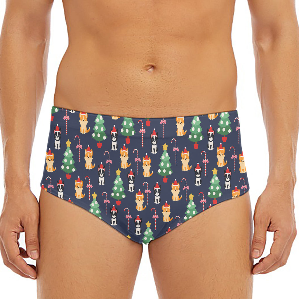 Christmas Boston Terrier And Corgi Print Men's Triangle Swim Briefs