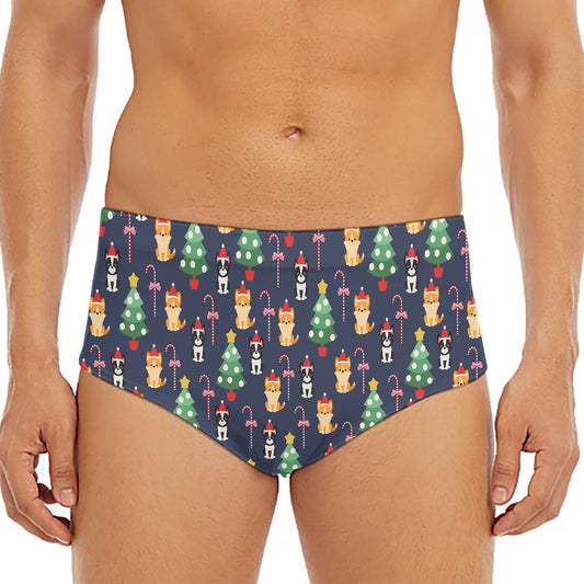 Christmas Boston Terrier And Corgi Print Men's Triangle Swim Briefs