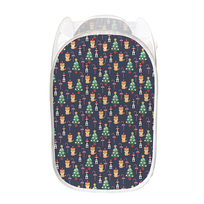 Christmas Boston Terrier And Corgi Print Mesh Laundry Hamper