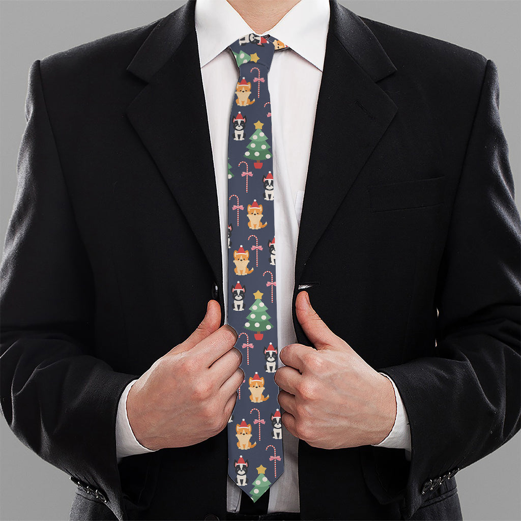 Christmas Boston Terrier And Corgi Print Necktie