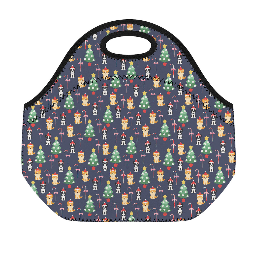 Christmas Boston Terrier And Corgi Print Neoprene Lunch Bag