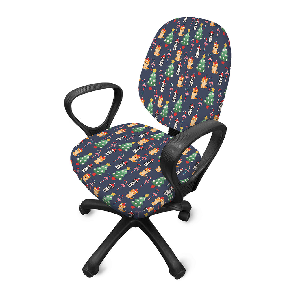 Christmas Boston Terrier And Corgi Print Office Chair Cover
