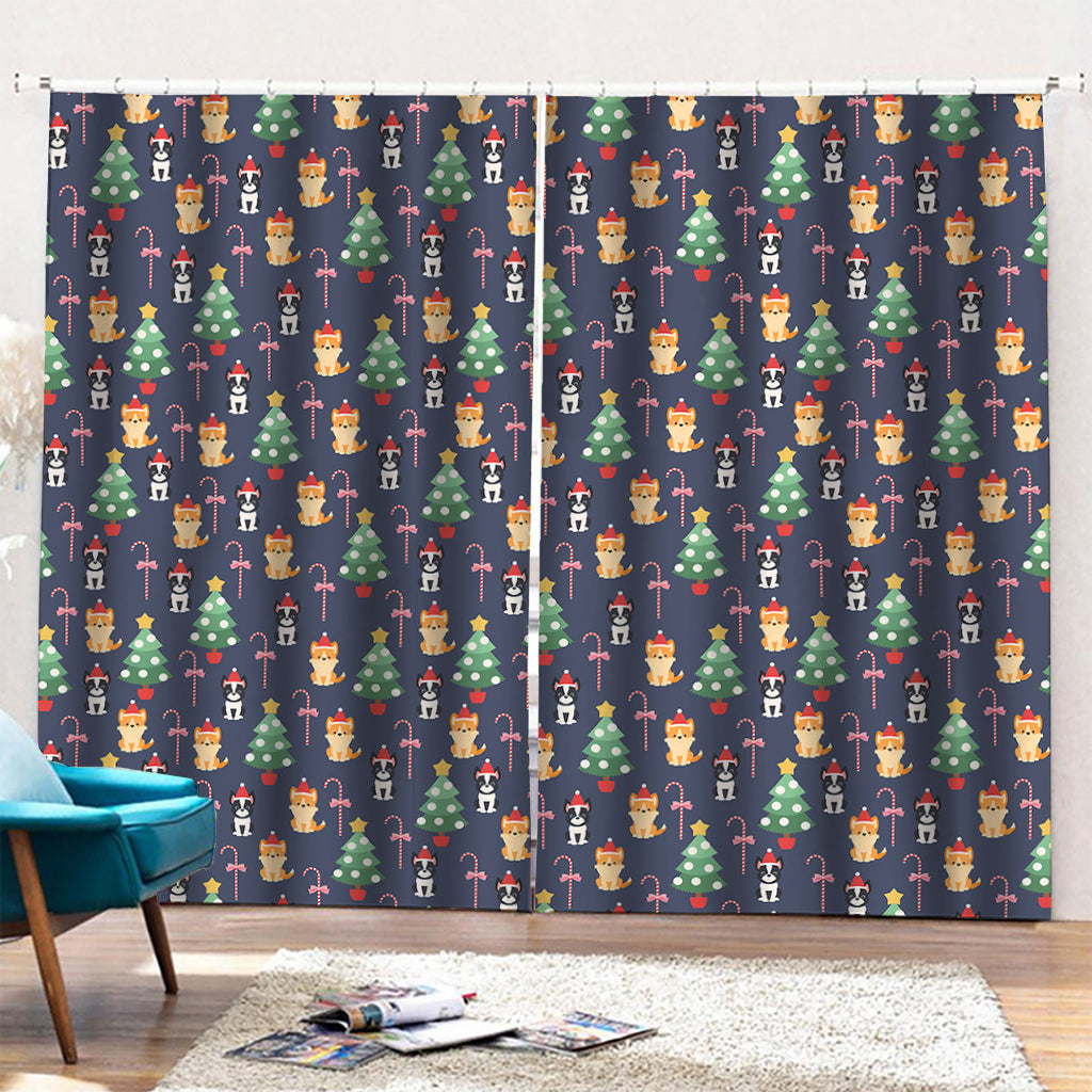 Christmas Boston Terrier And Corgi Print Pencil Pleat Curtains