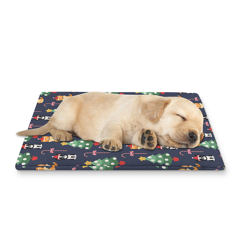 Christmas Boston Terrier And Corgi Print Pet Cooling Mat Cover