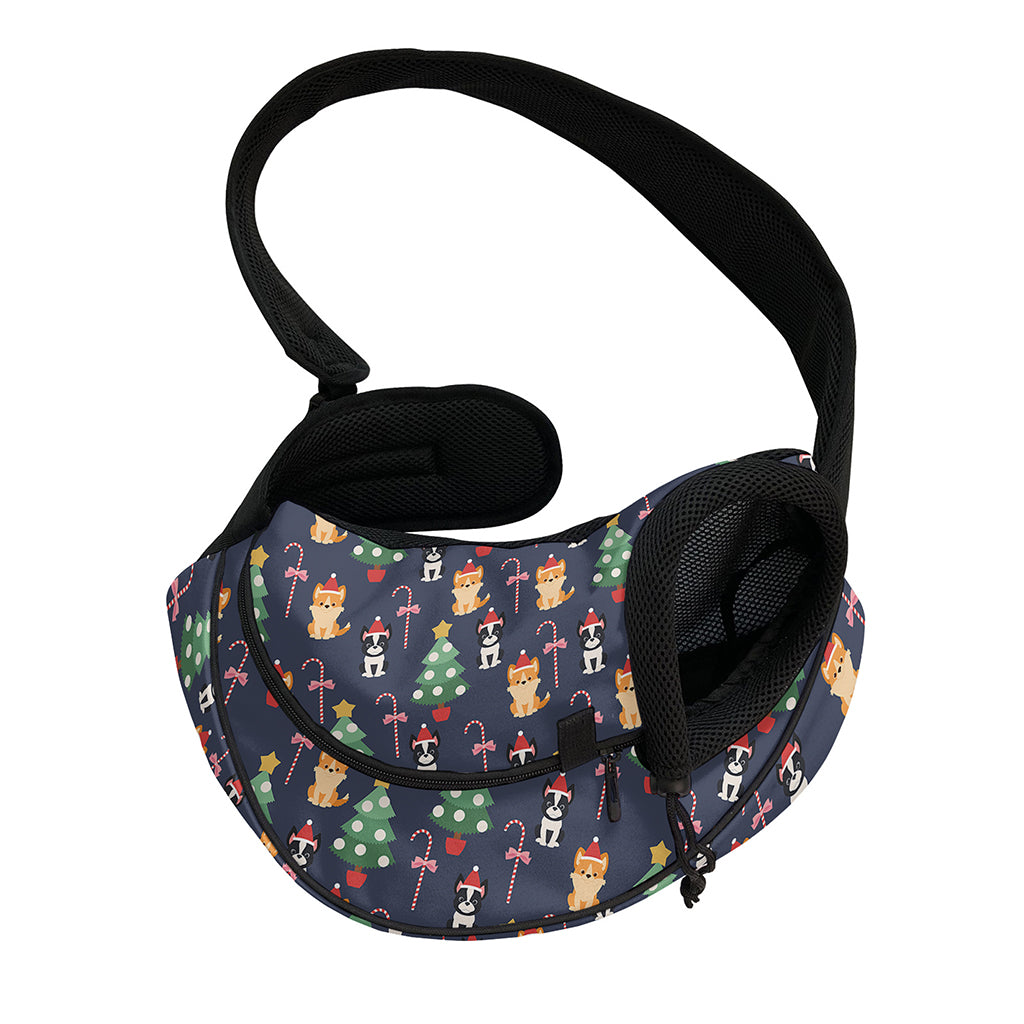 Christmas Boston Terrier And Corgi Print Pet Sling Carrier