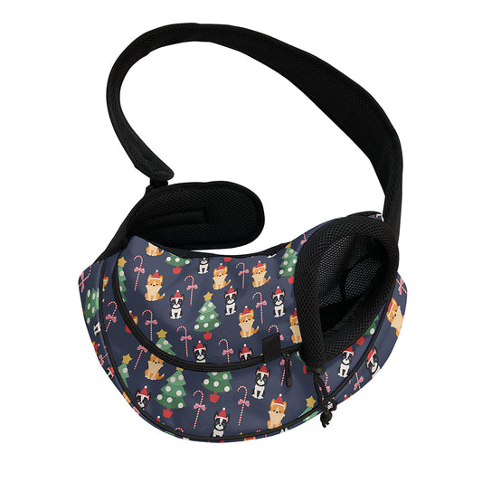 Christmas Boston Terrier And Corgi Print Pet Sling Carrier