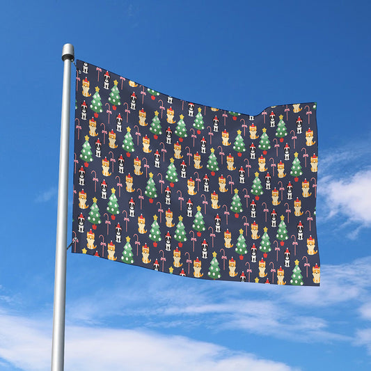 Christmas Boston Terrier And Corgi Print Polyester Flag
