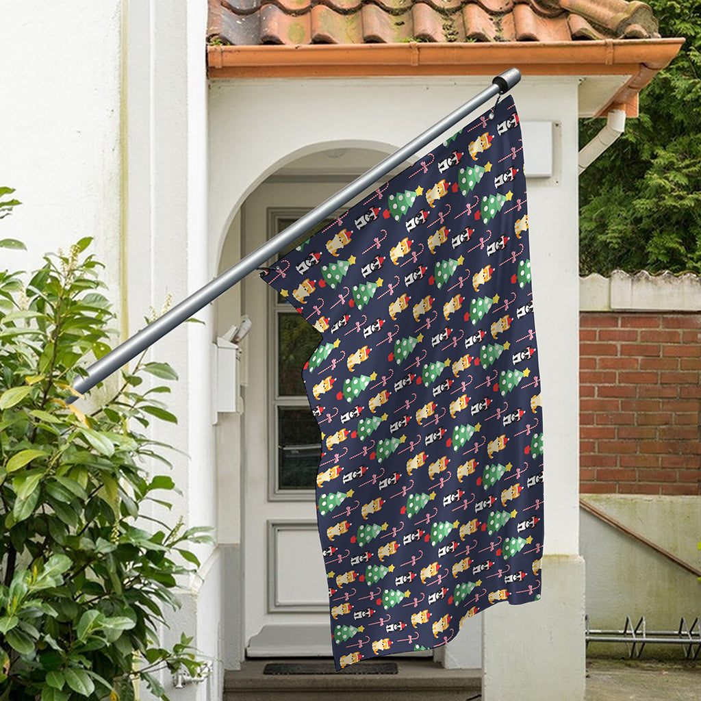 Christmas Boston Terrier And Corgi Print Polyester Flag