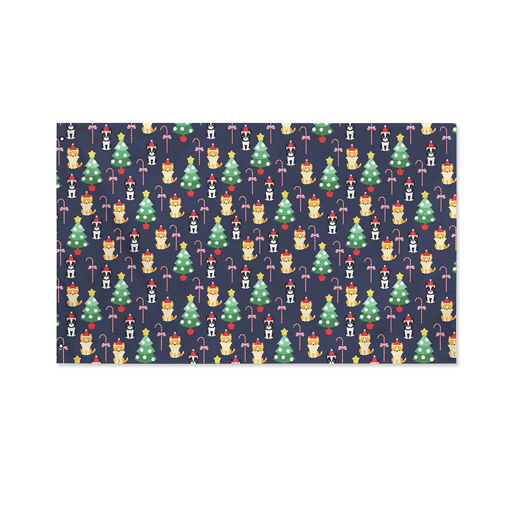 Christmas Boston Terrier And Corgi Print Polyester Flag