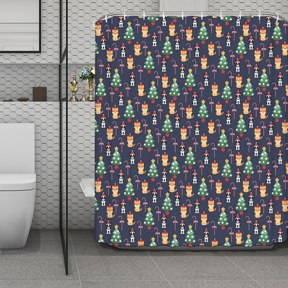 Christmas Boston Terrier And Corgi Print Polyester Shower Curtain