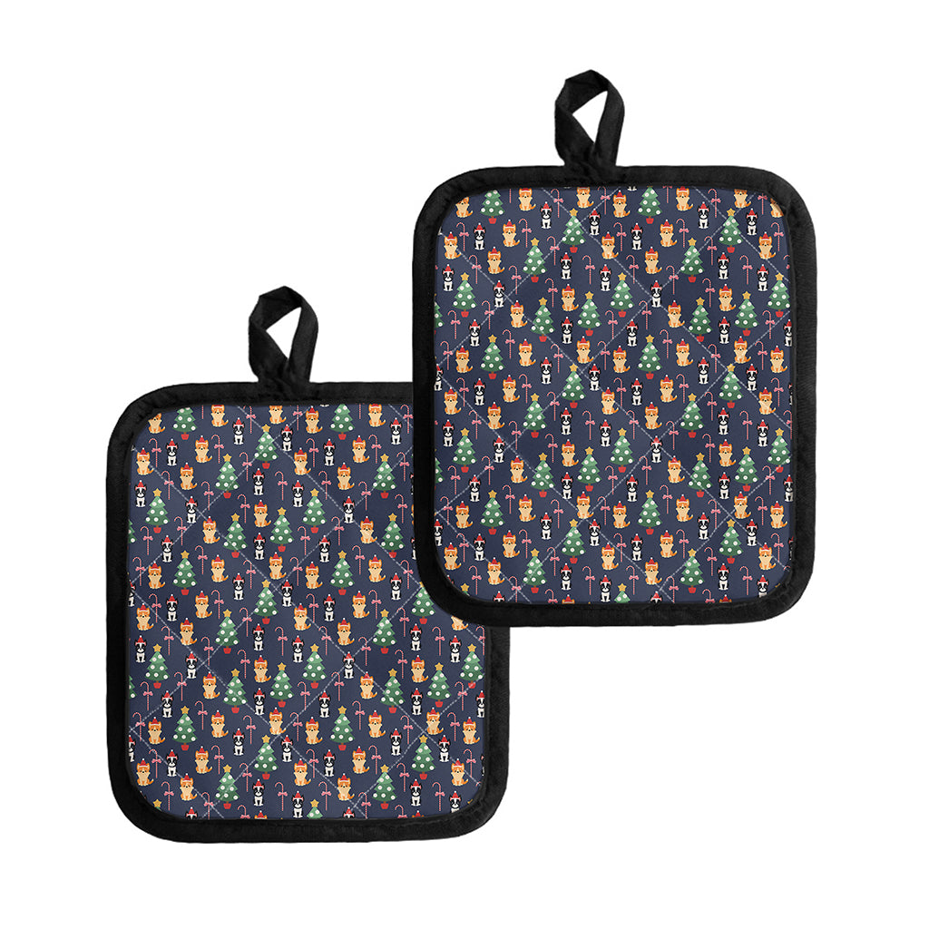 Christmas Boston Terrier And Corgi Print Pot Holders