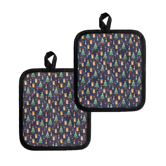 Christmas Boston Terrier And Corgi Print Pot Holders