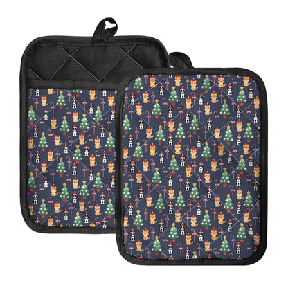 Christmas Boston Terrier And Corgi Print Pot Holders With Pocket