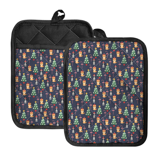 Christmas Boston Terrier And Corgi Print Pot Holders With Pocket