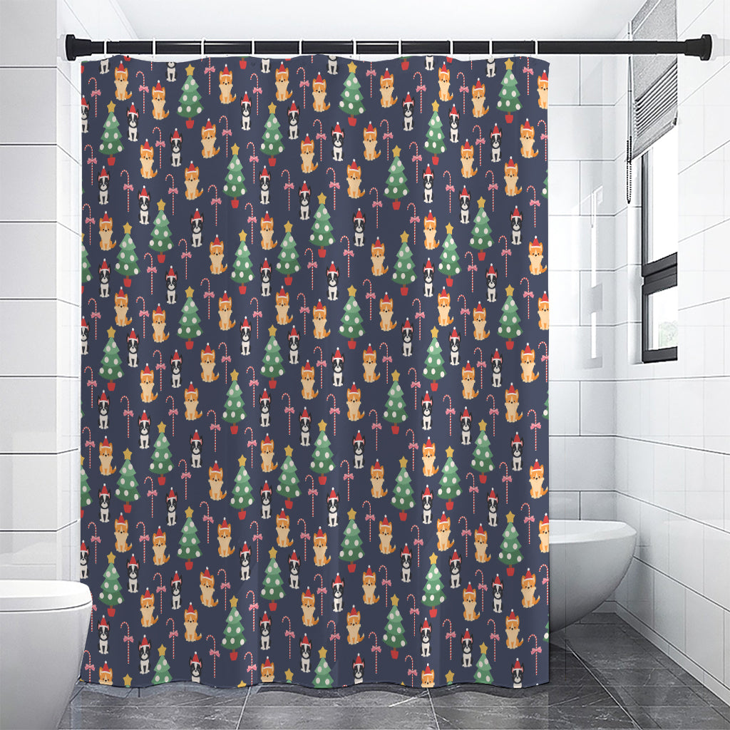 Christmas Boston Terrier And Corgi Print Premium Shower Curtain