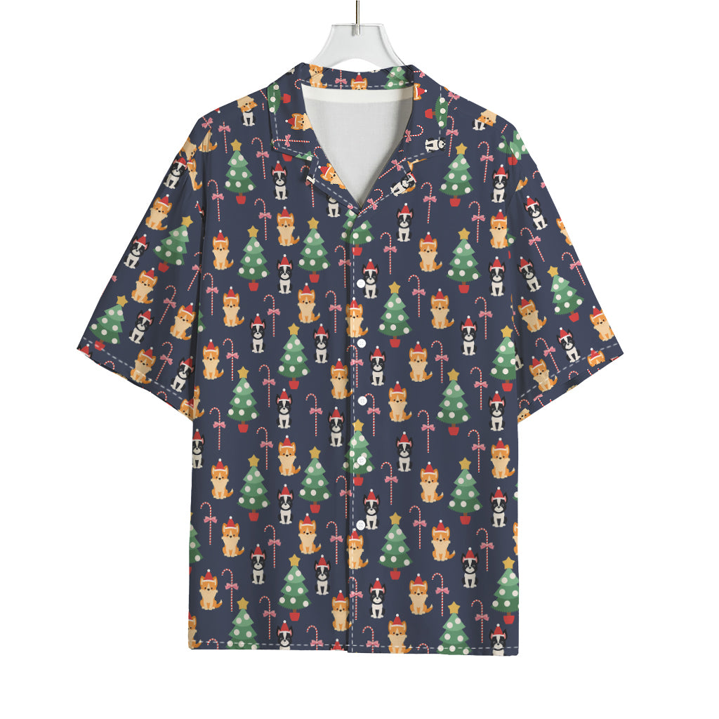 Christmas Boston Terrier And Corgi Print Rayon Hawaiian Shirt