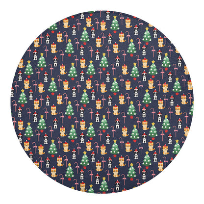 Christmas Boston Terrier And Corgi Print Round Blanket