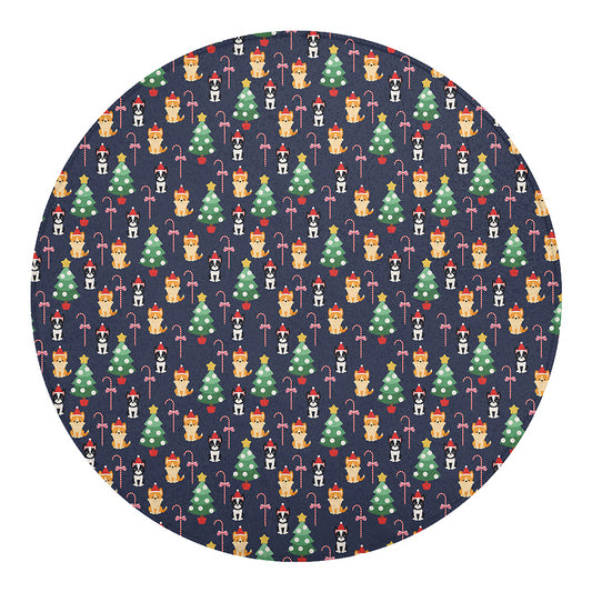 Christmas Boston Terrier And Corgi Print Round Blanket
