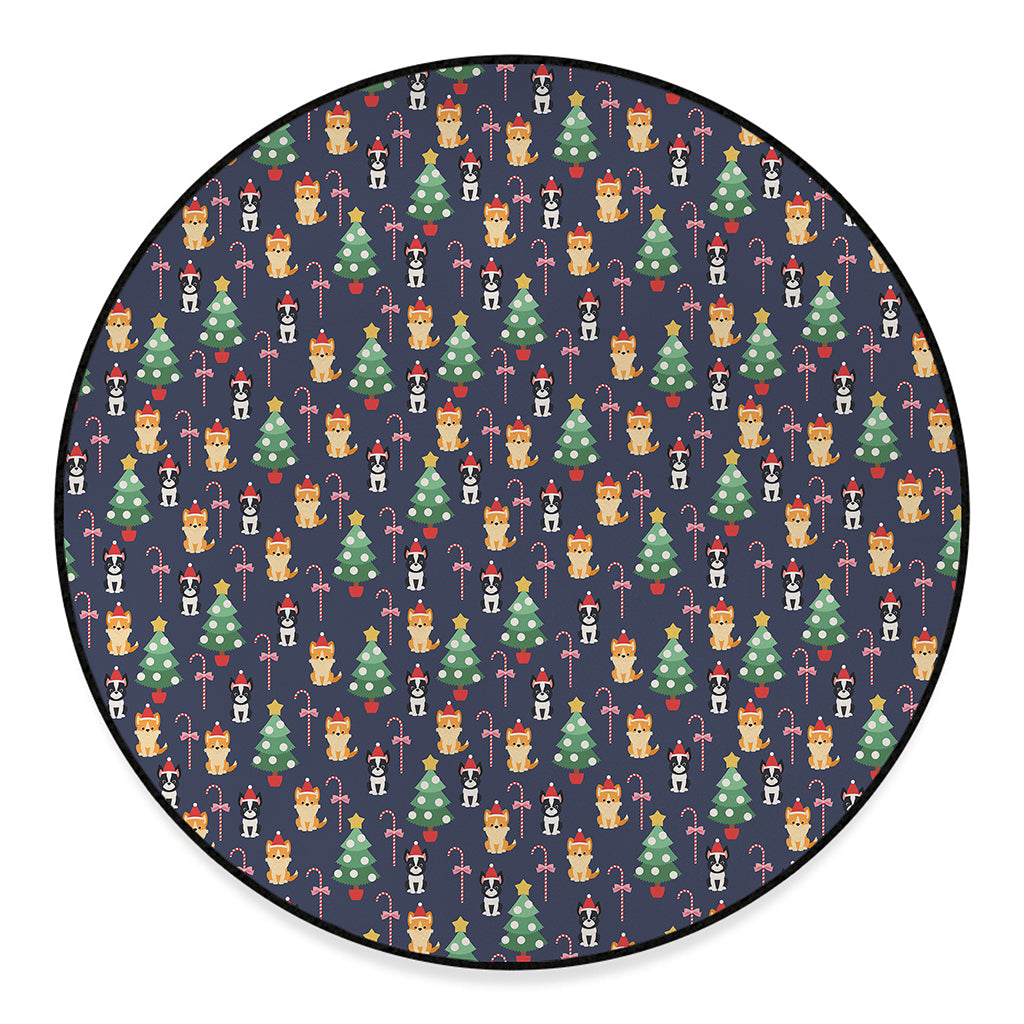 Christmas Boston Terrier And Corgi Print Round Floor Mat