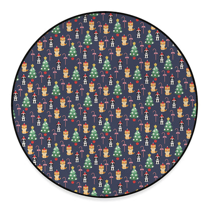 Christmas Boston Terrier And Corgi Print Round Floor Mat