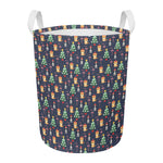 Christmas Boston Terrier And Corgi Print Round Laundry Basket