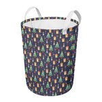Christmas Boston Terrier And Corgi Print Round Laundry Basket