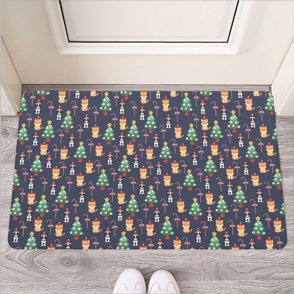 Christmas Boston Terrier And Corgi Print Rubber Doormat