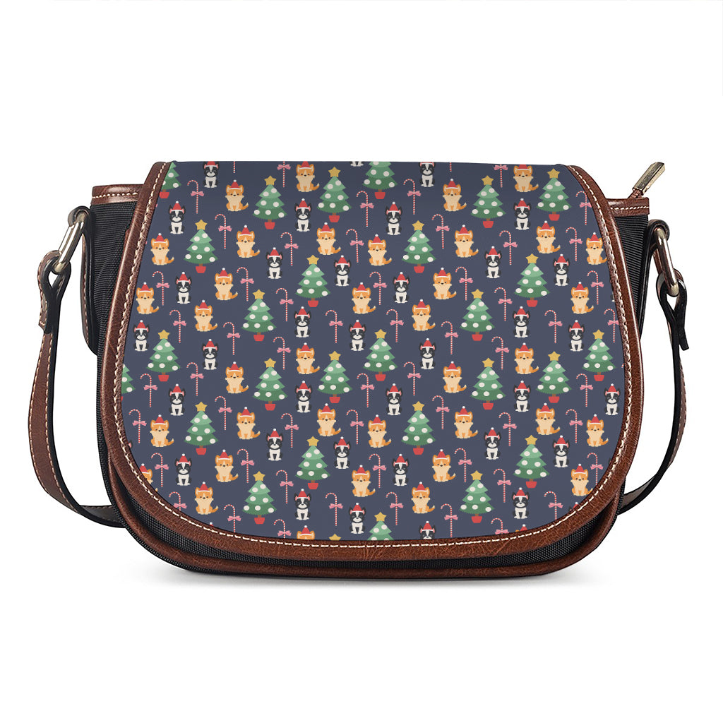 Christmas Boston Terrier And Corgi Print Saddle Bag