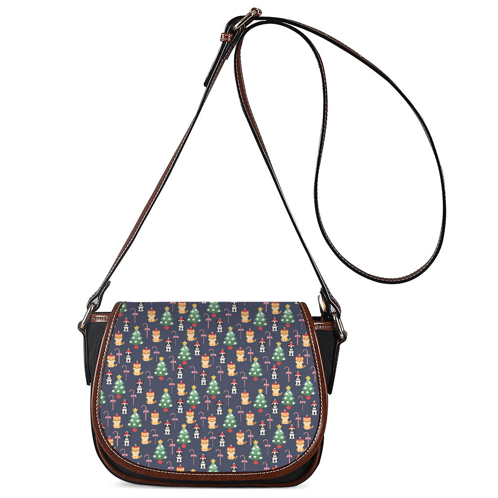 Christmas Boston Terrier And Corgi Print Saddle Bag