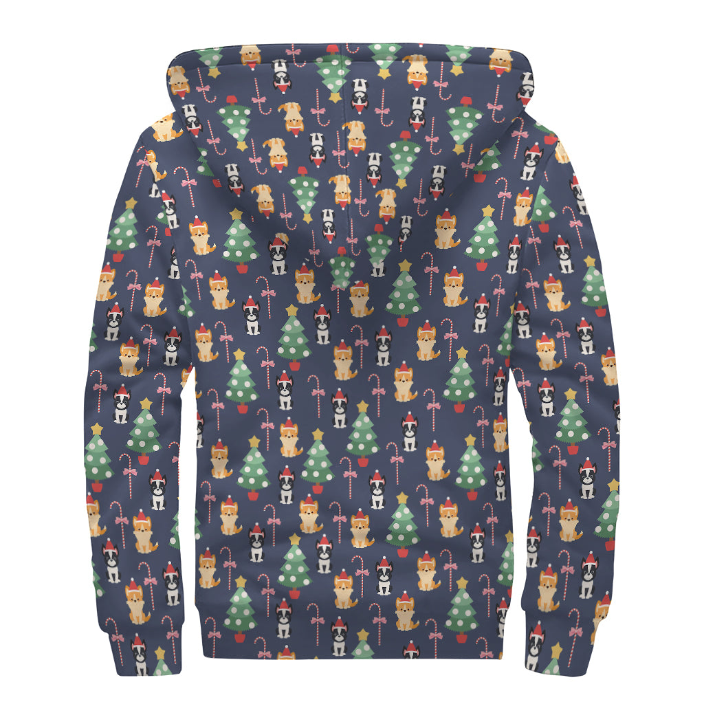 Christmas Boston Terrier And Corgi Print Sherpa Lined Zip Up Hoodie