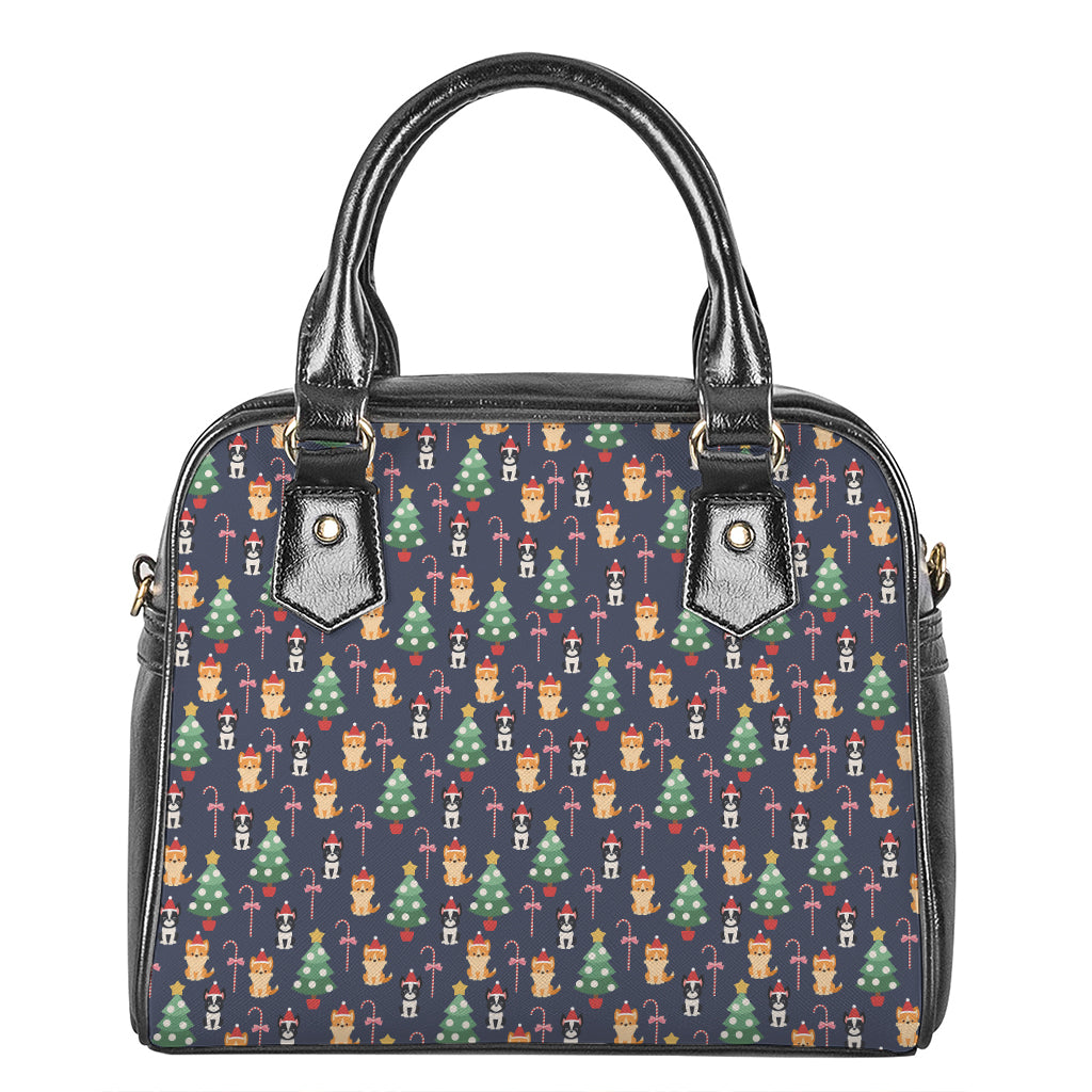 Christmas Boston Terrier And Corgi Print Shoulder Handbag