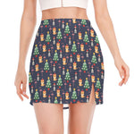 Christmas Boston Terrier And Corgi Print Side Slit Mini Skirt