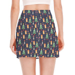 Christmas Boston Terrier And Corgi Print Side Slit Mini Skirt