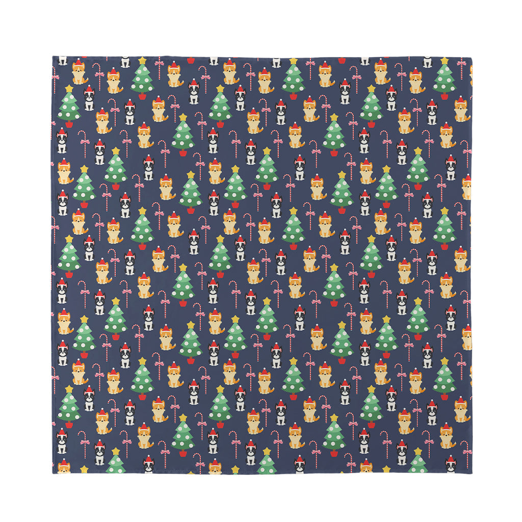 Christmas Boston Terrier And Corgi Print Silk Bandana