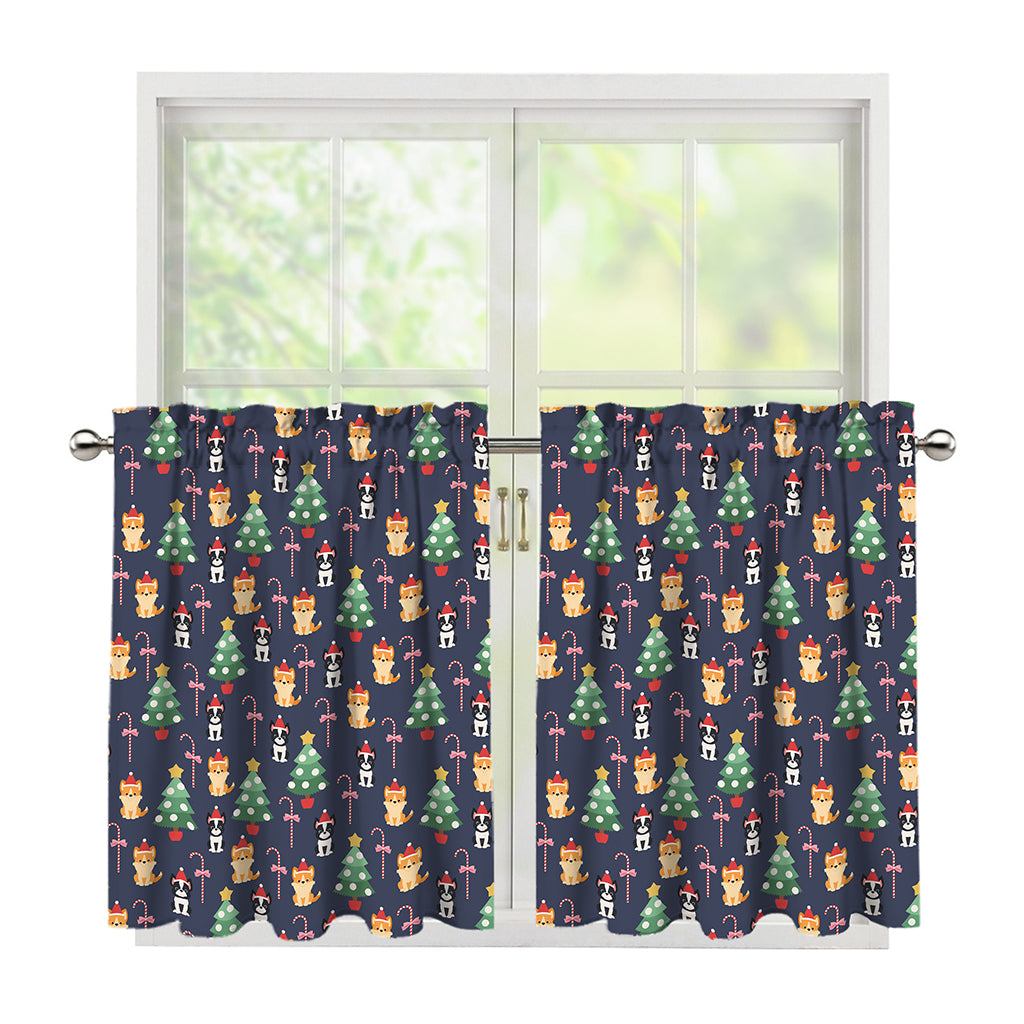 Christmas Boston Terrier And Corgi Print Tier Curtains