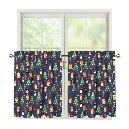 Christmas Boston Terrier And Corgi Print Tier Curtains